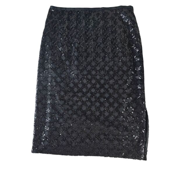 Ann Taylor Black Sequin Pencil Skirt with Slit - Picture 1 of 5